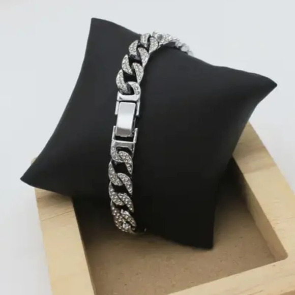 Metal curb link Cuban hip hop iced bling bracelet, 8.27" - Picture 3 of 6